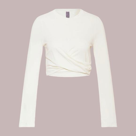 Sweaty Betty London Size Medium Wrap Front Long Sleeve Off White Tee Shirt Crop - Picture 1 of 10